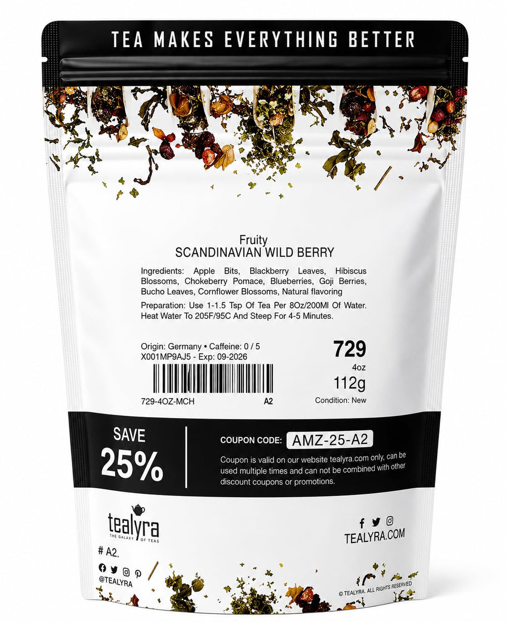 Tealyra - Scandinavian Wild Berry - Health Tonic - Black Currant - Goji - Hibiscus - Herbal Loose Leaf Tea - Relaxing - Caffeine-Free - 112g (4-ounce)
