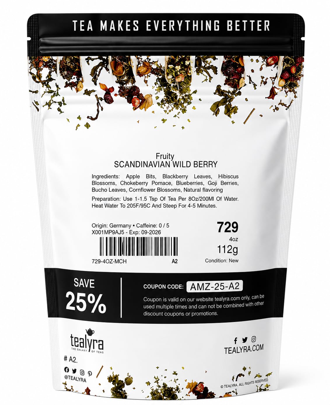 Tealyra - Scandinavian Wild Berry - Health Tonic - Black Currant - Goji - Hibiscus - Herbal Loose Leaf Tea - Relaxing - Caffeine-Free - 112g (4-ounce)