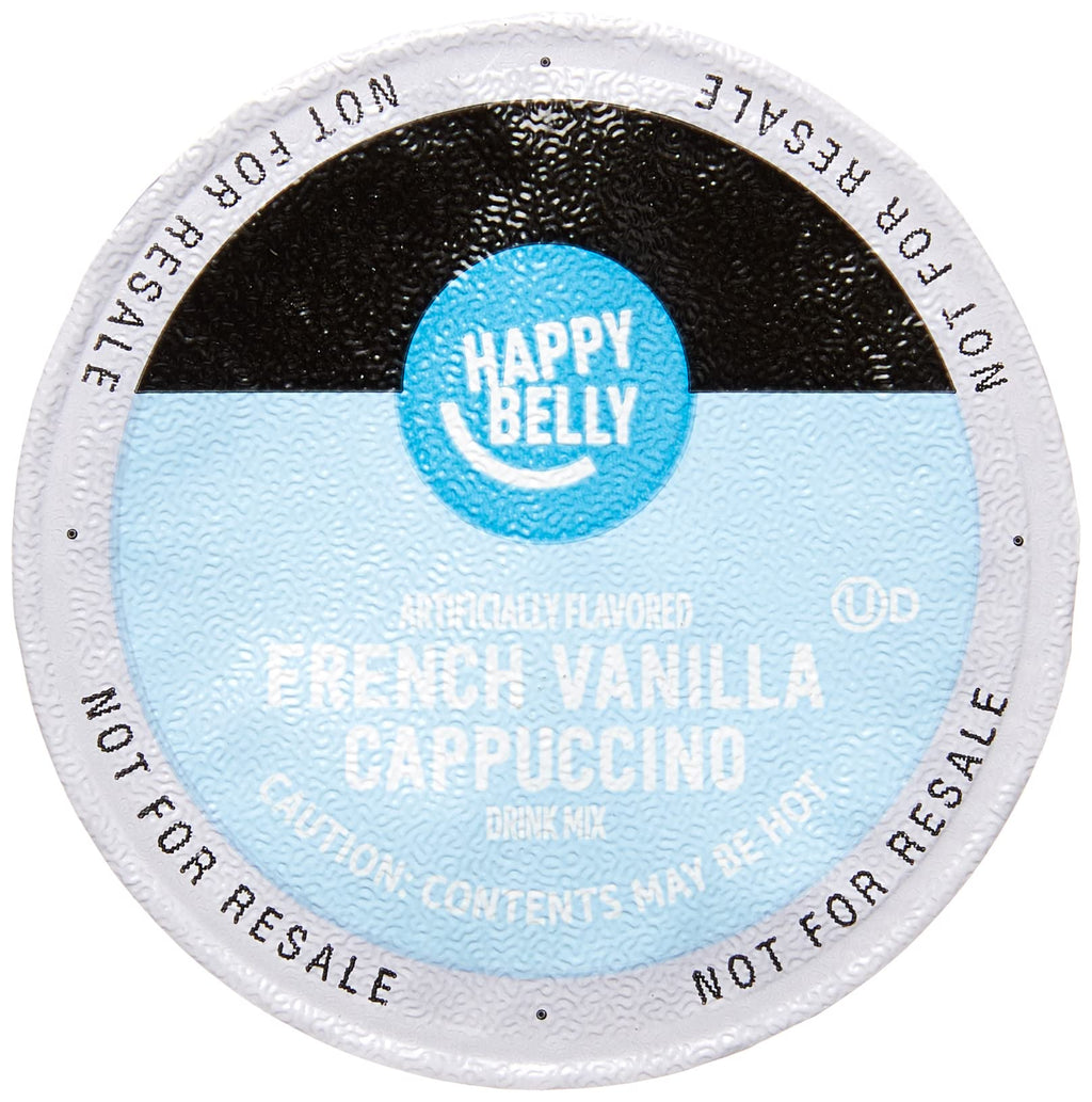 Amazon Brand - Happy Belly Cappuccino Coffee Pods Light Roast Compatible with 2.0 K-Cup Brewers,French Vanilla Flavored,1.5 pound,24 Count (Pack of 2)