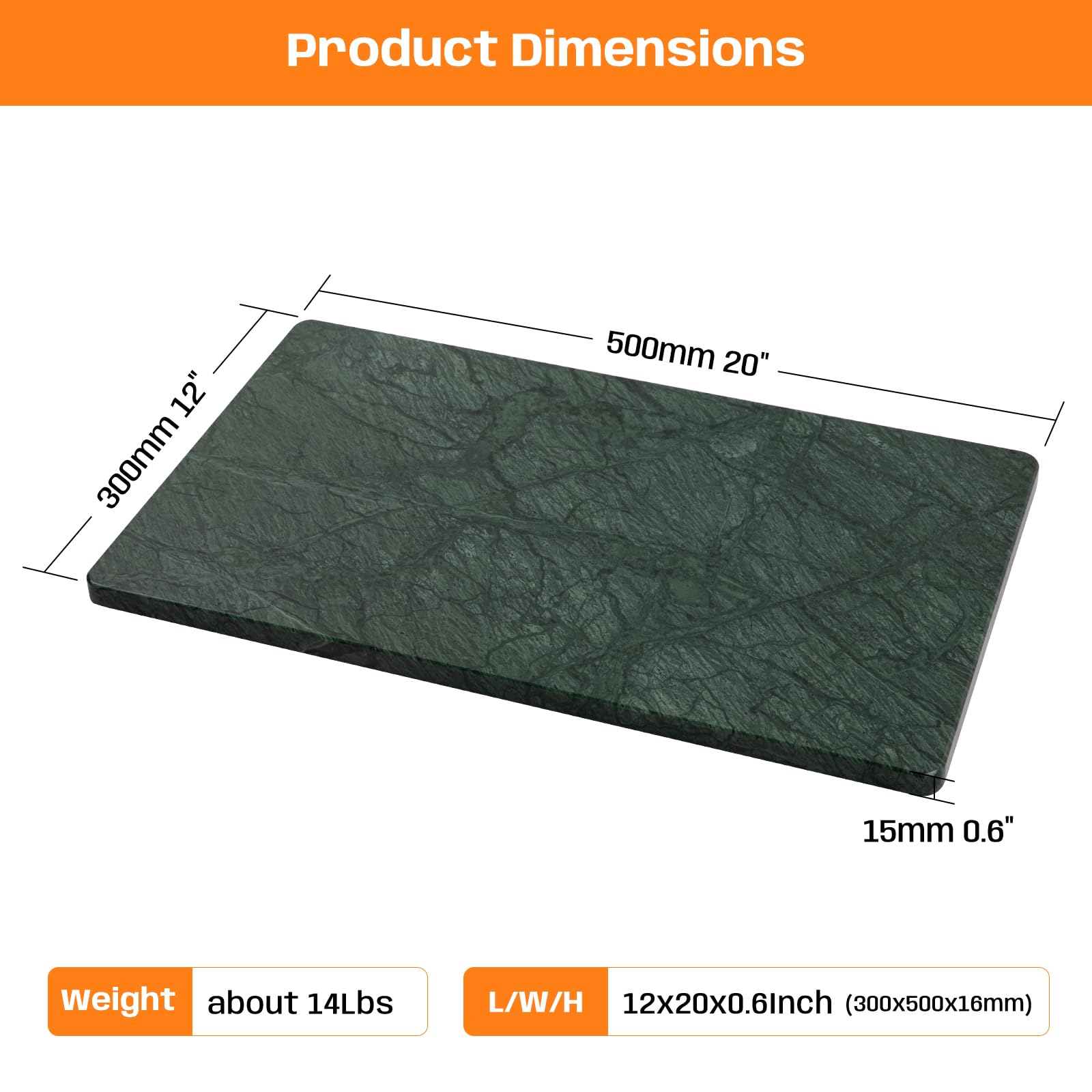 Adolif Green Marble Cutting Board, Marble Slab Pastry Board 12x20 Inch With Non-Slip Feet For Baking, Cheese, Charcuterie, Chocolate
