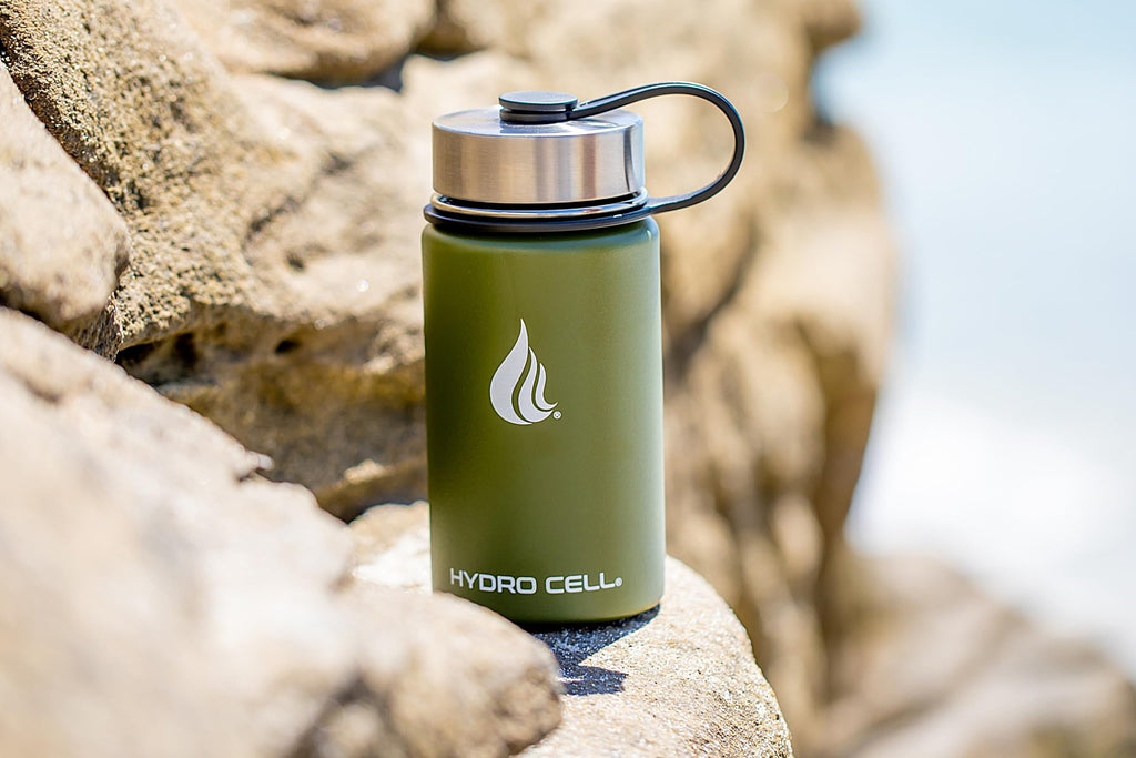 HYDRO CELL Stainless Steel Insulated Water Bottle with Straw - For Cold & Hot Drinks - Metal Vacuum Flask with Screw Cap and Modern Leakproof Sport Thermos for Adults (Army 14oz)