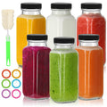 8 oz Glass Juice Bottles with Lids 6 Pack,Reusable Glass Drink Bottles