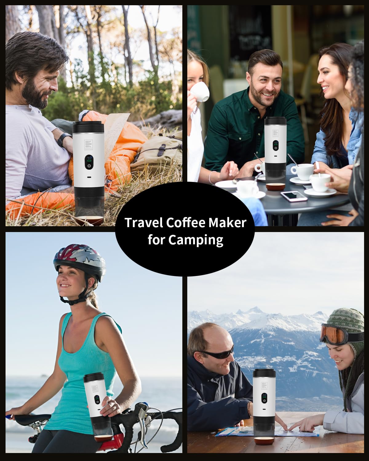 EVERANGE Portable Electric Espresso Machine, Travel Coffee Maker Brewer Compatible with Ground Coffee & NS Capsules (White with LCD Screen)