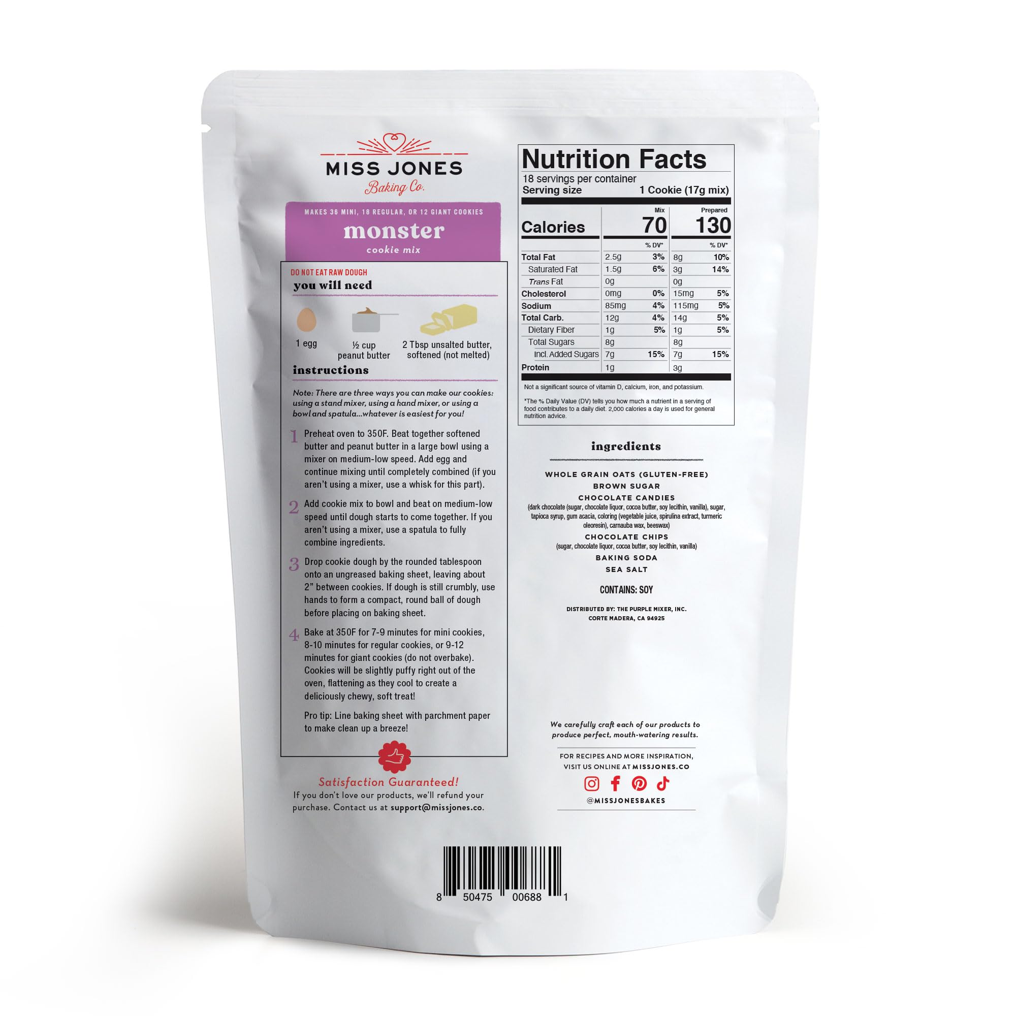 Miss Jones Baking Gluten-Free Chocolate Chip Cookie Mix - More Chocolate Chips, 50% Lower Sugar, Naturally Sweetened Desserts & Treats (Pack of 6)