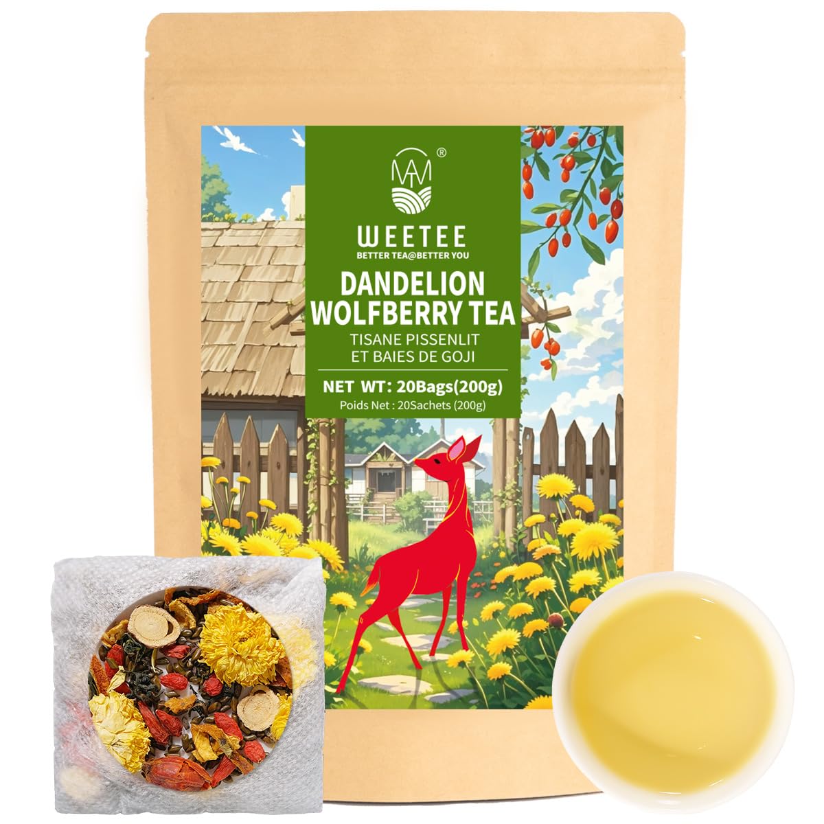 WT WEETEE Chamomile Lavender Tea Bags 100ct, Caffeine-free Tea for Bedtime