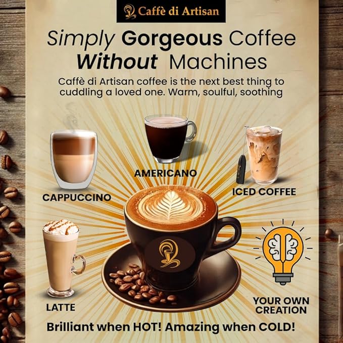 Caffè di Artisan Liquid Coffee Pods – Premium Single-Serve Coffee for Cold Brew concentrate, Iced Coffee & Hot Coffees – Machine-Free, Eco-Friendly, Ready in Seconds. Rich; Vilasita with Frother; Arabica; Medium Dark Roast – 24 Count