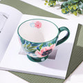 Autumn Handmade Large Ceramic Coffee Mug (15oz) Cute Cereal Vintage Flower Mugs Cozy Fall Gift Cup for Breakfast Oatmeal Tea & Hot Drinks with Floral Design