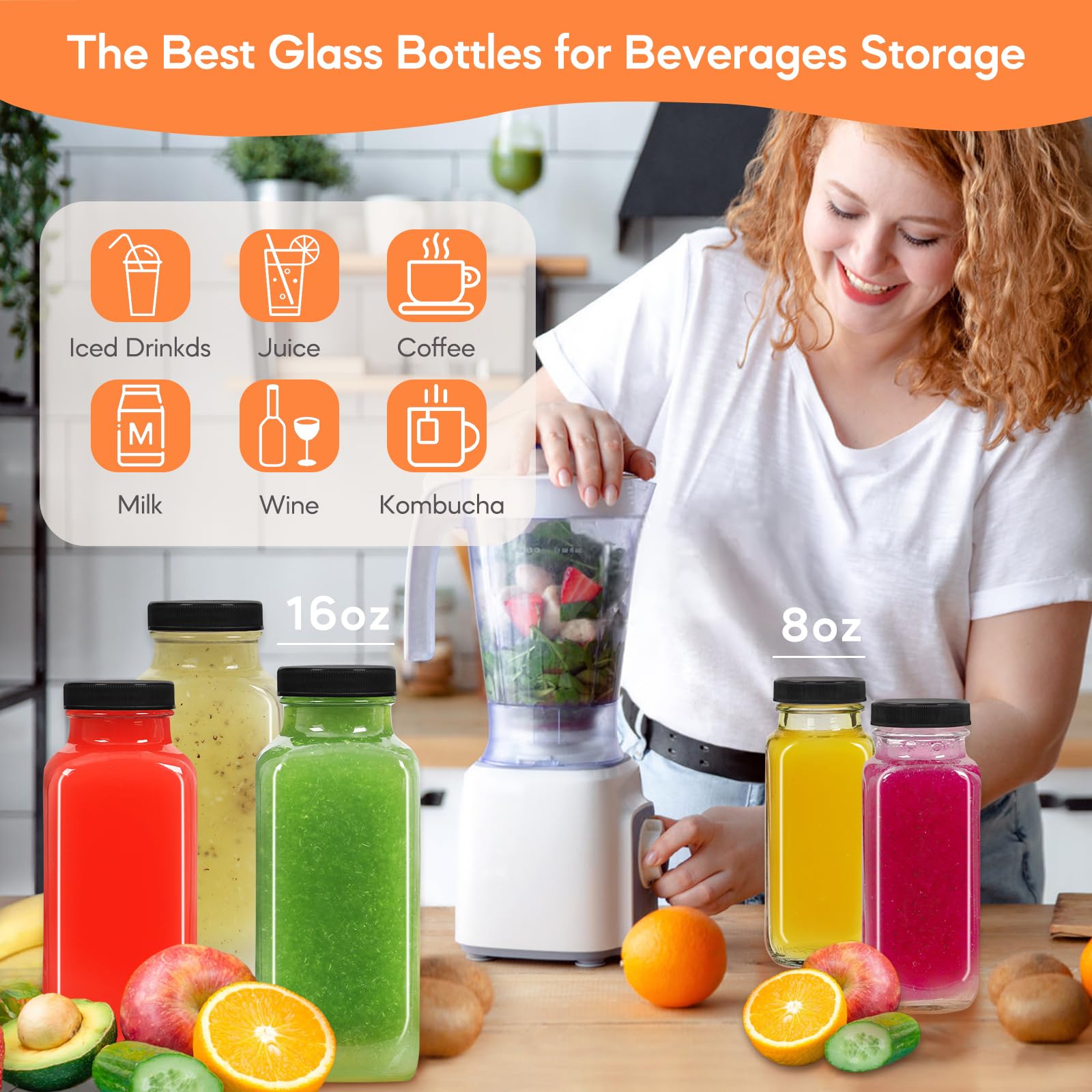 STARSIDE 8oz 3-Pack Glass Juice Bottles with Leak-proof Lids
