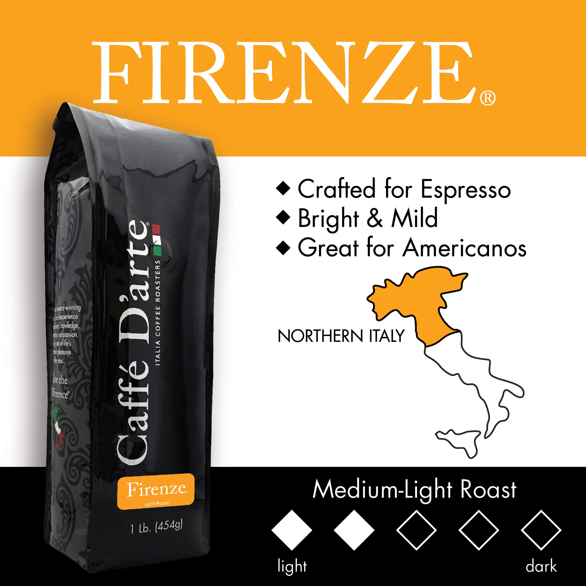 Caffe D'arte Firenze Whole Bean Espresso, 1 lb