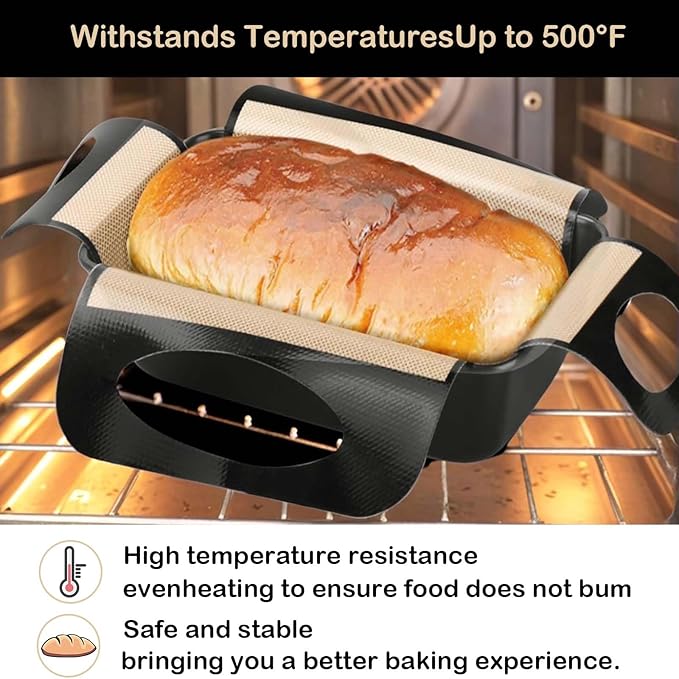 2Pcs Reusable Silicone Bread Loaf Pan Liner Food-Grade Silicone Bread Sling， Loaf Pan Lifters，Bread Mat-Non-stick Mat Easy Clean Sourdough Transfer Tool with 4 Handles Fits 9x5 Or 1.5lb Loaf Pans