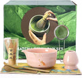 Matcha Whisk Set, 7PCS Matcha Set Includes Ceramic Matcha Set Includes Matcha Bowl, Matcha Whisk and Holder, Bamboo Scoop, Scoop Rest, Sifter and Tea Towel, Gift Bag (Pink)