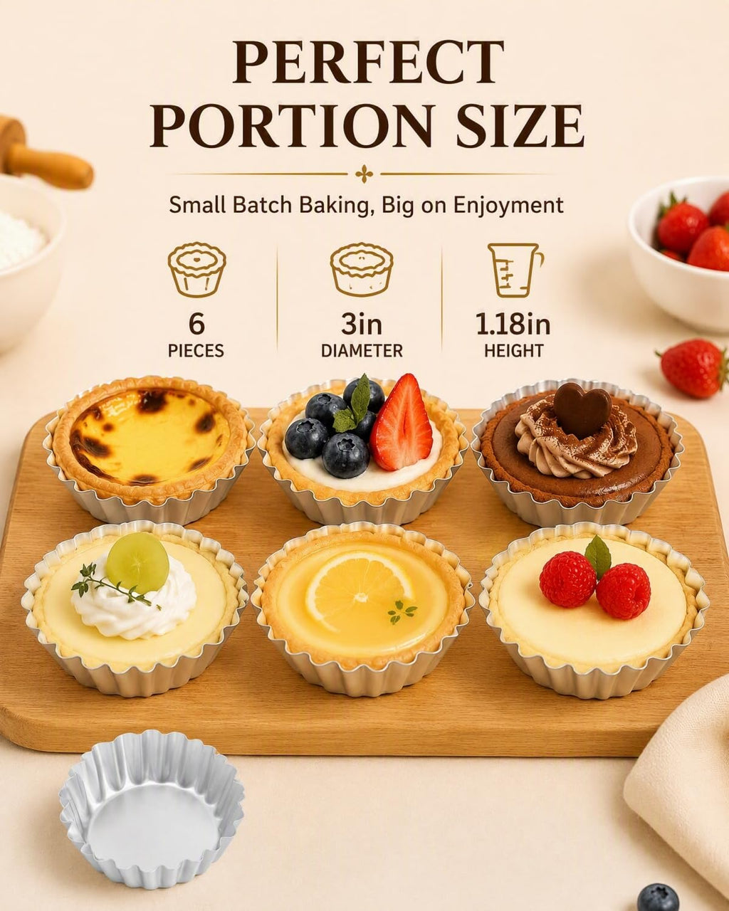 Kichvoe 6Pcs Tart Molds, Aluminum Mini Flan Molds 2.75x3x1.18inch