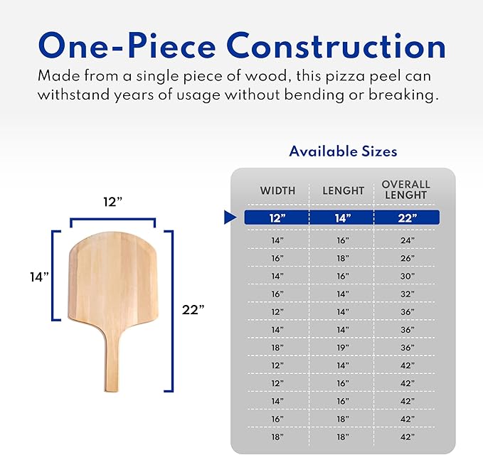 New Star Foodservice 1029970 Restaurant-Grade Wooden Pizza Peel, 16" L x 14" W Plate, with 12" L Wooden Handle, 30" Overall Length