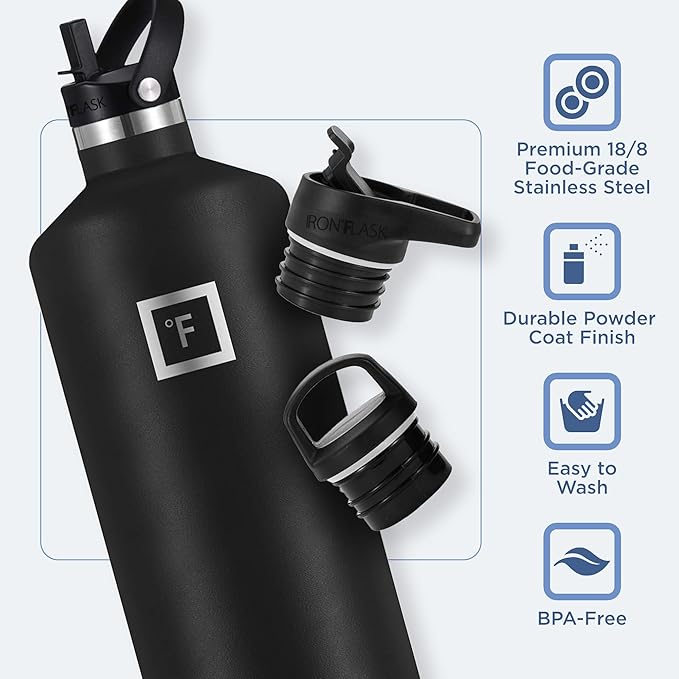 IRON °FLASK Camping & Hiking Hydration Canteens - 3 Lids (Narrow Straw Lid) Leak Proof Vacuum Insulated Stainless Steel - Hot & Cold Double Walled Sports Water Bottle - Cotton Candy, 64 Oz