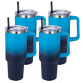 DOMICARE 40 oz Tumbler with Handle and Straw, Stainless Steel Tumbler with Lid and Straw, Reusable Vacuum Insulated Cup, Travel Coffee Mug, Blue Gradient, 4Pack