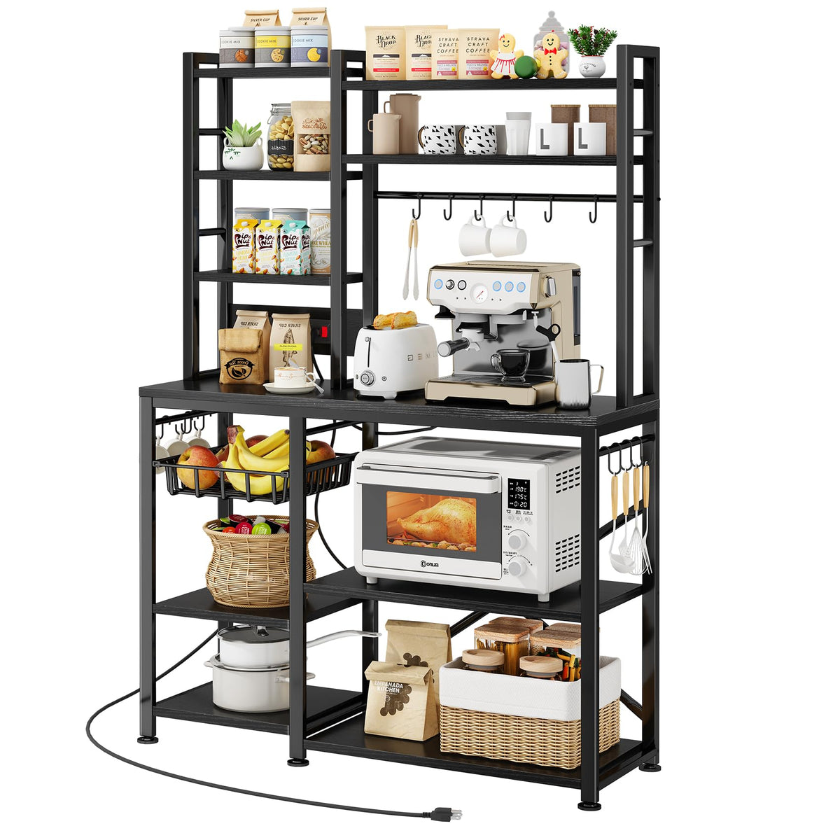 SNTD 6-Tier Bakers Rack with Power Outlets, 36 x 14.6 x 72 in, Rustic Grey