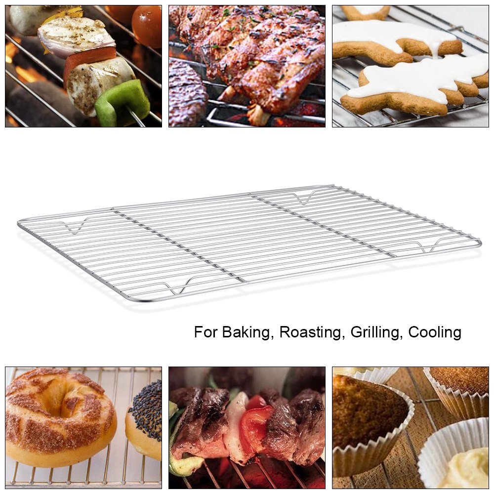 P&P CHEF 9.7" x 7.3" Cooling Baking Wire Racks Pack of 2, Silver