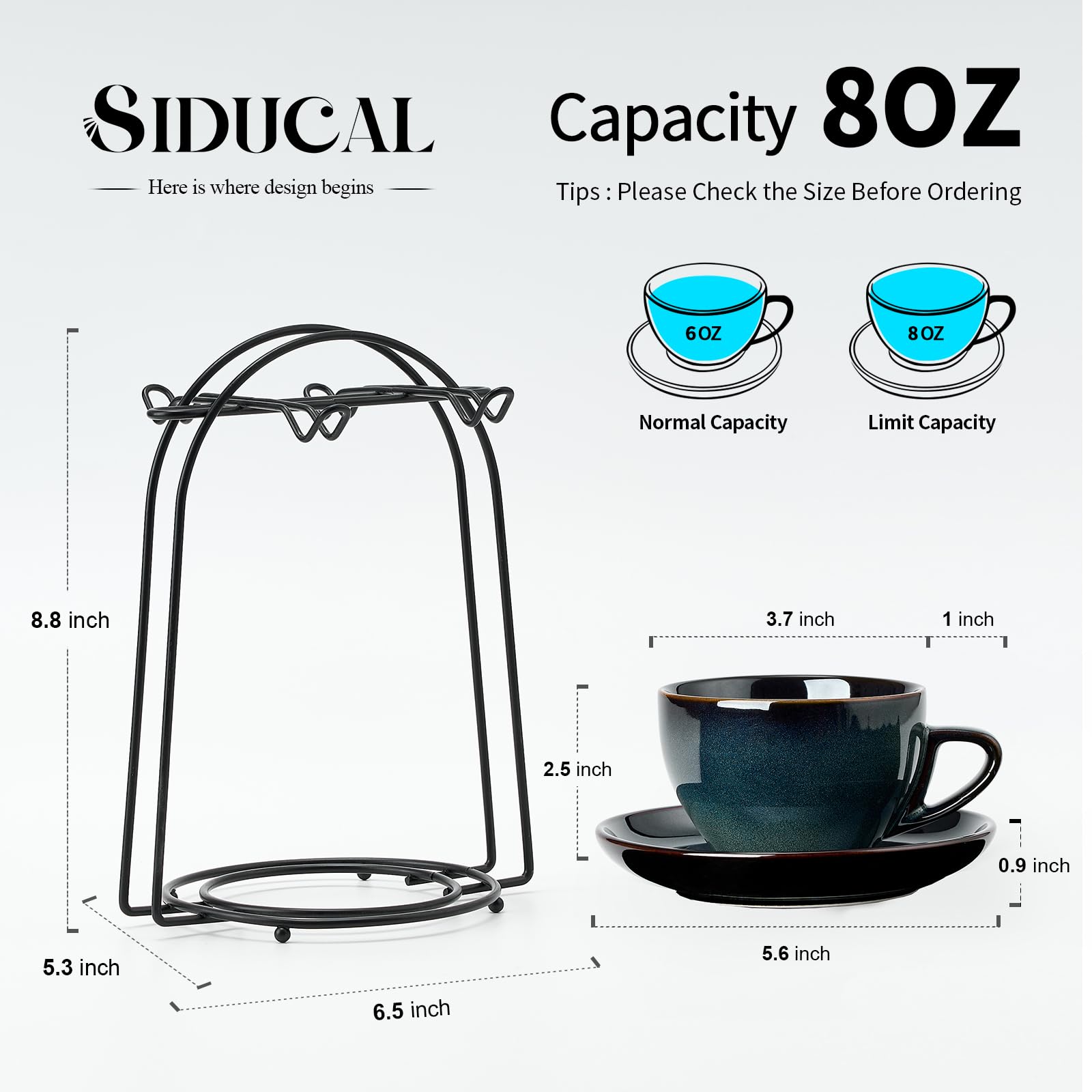 Stackable Cappuccino Cup Set of 4 [8oz] Activated Glazed Ceramic Coffee Cup