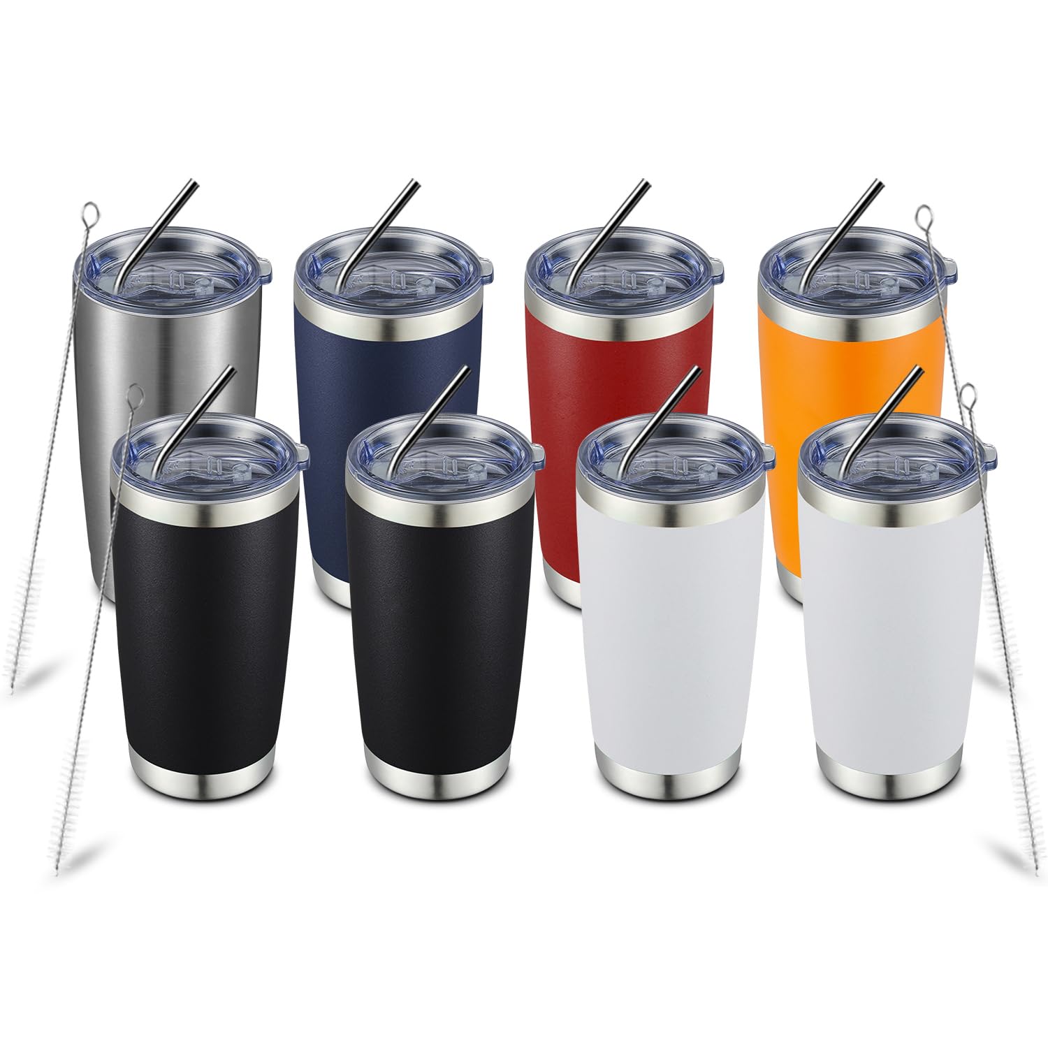 COMOOO 20oz Tumbler with Straw Stainless Steel Insulated Coffee Tumbler Cups Double Wall Vacuum Travel Coffee Mug with Splash Proof Sliding Lid for Hot Cold Drinks (Mix Color,8 Pack)
