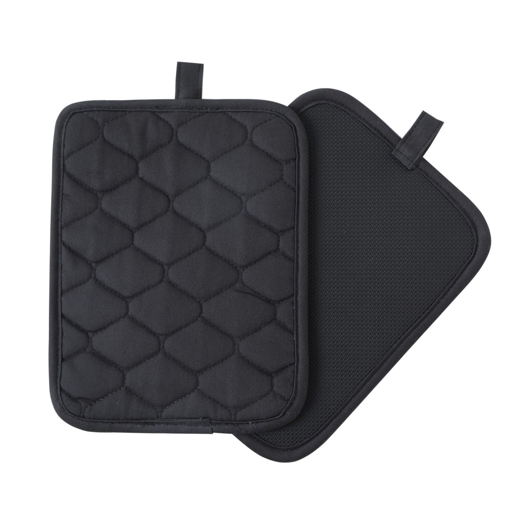 Glynniss Anti-Slip Grip Pot Holder for Kitchen, Cotton Oven Hot Pads Set with Neoprene for Heat Resistant 450F, 7x9 Inches Potholder Machine Washable 2PCS (Black, 2)