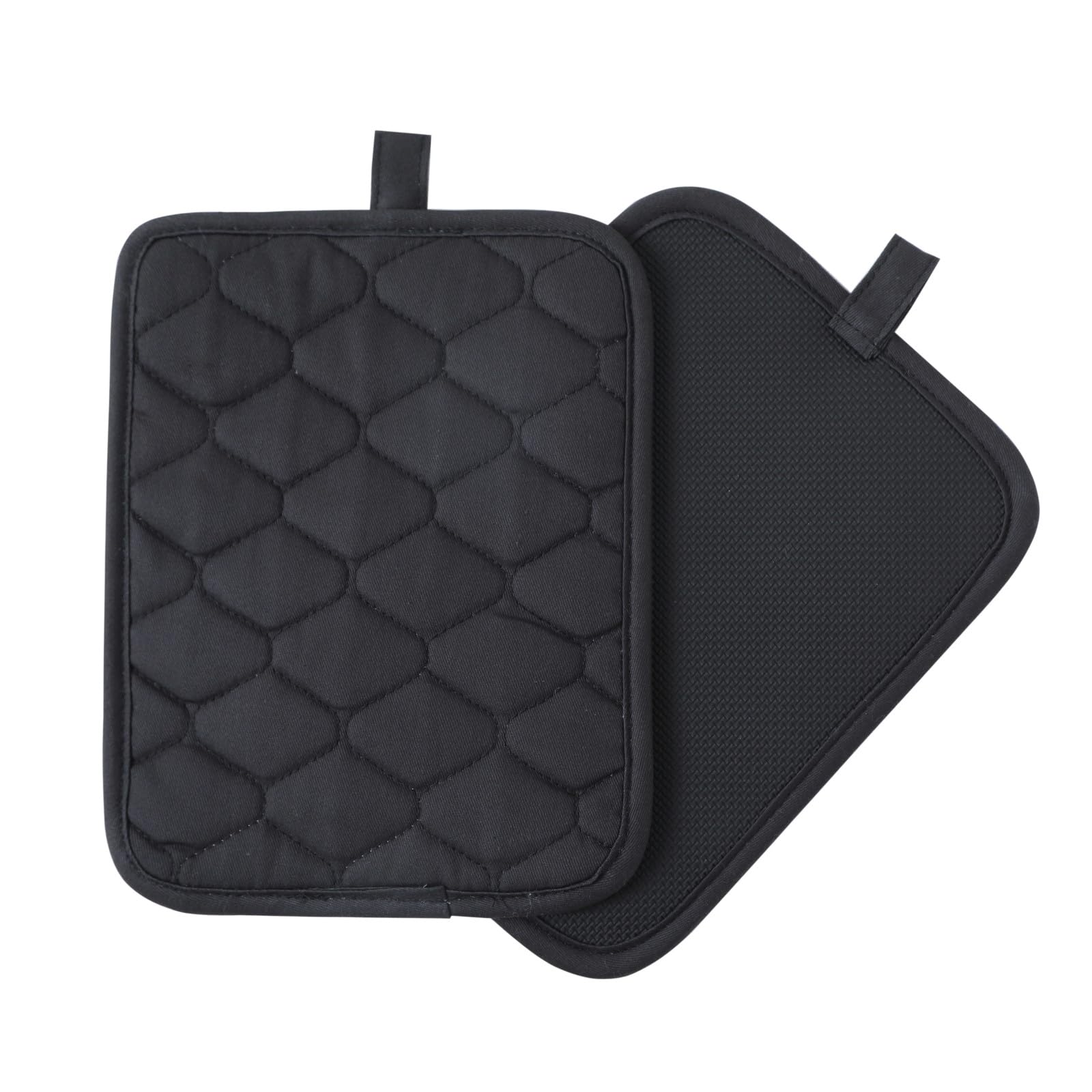 Glynniss Anti-Slip Grip Pot Holder for Kitchen, Cotton Oven Hot Pads Set with Neoprene for Heat Resistant 450F, 7x9 Inches Potholder Machine Washable 2PCS (Black, 2)