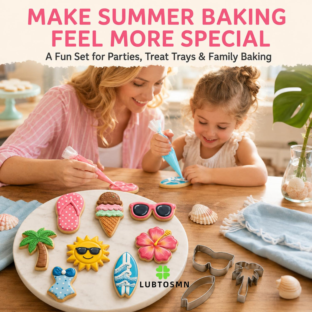 LUBTOSMN 9 Piece Summer Cookie Cutters Set, Silicone Rim Baking Set