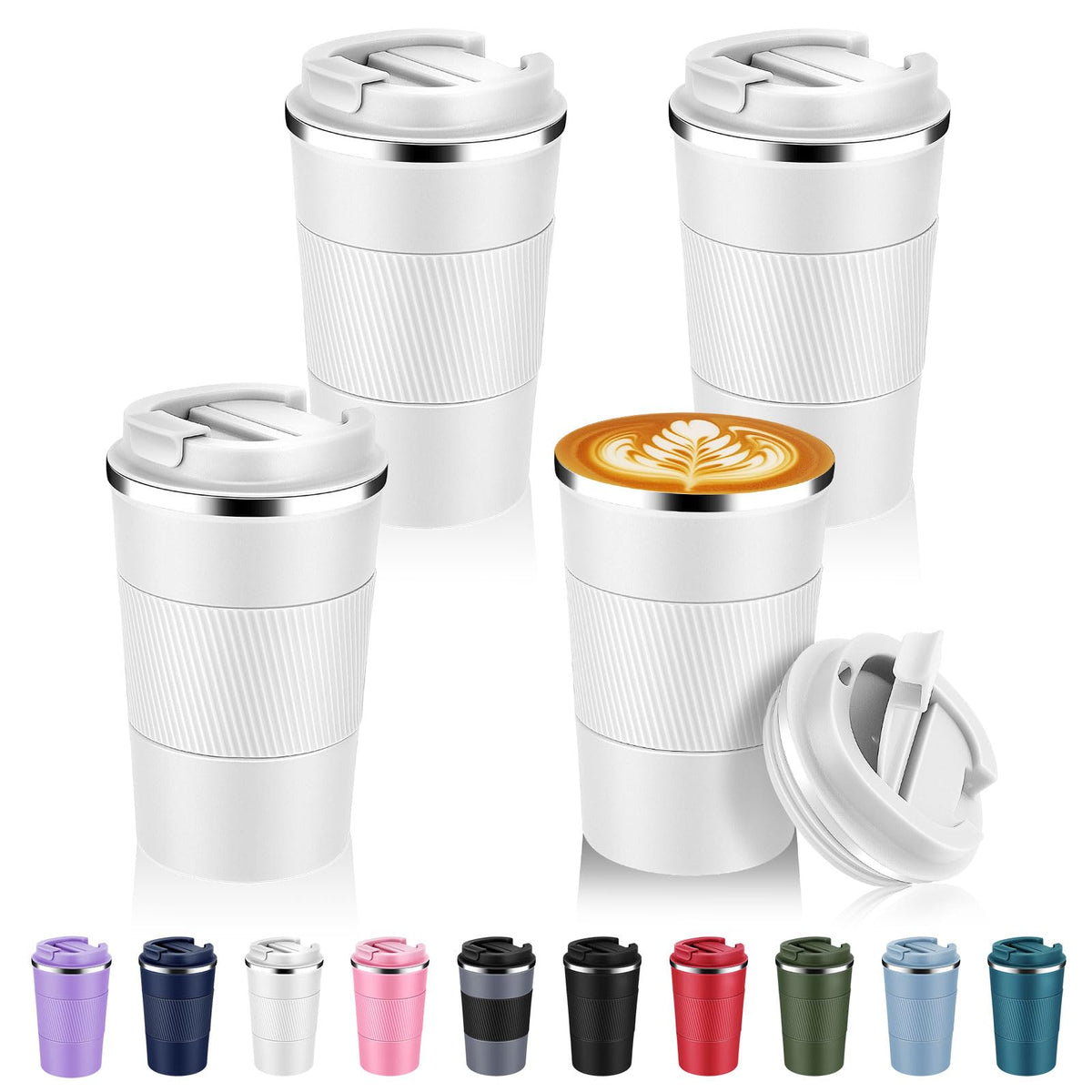 Volhoply 13 oz Stainless Steel Insulated Travel Coffee Mug with Fip Lid Bulk 8 Pack,Reusable Double Wall Vacuum Metal Coffee Cup,Portable Leak Proof Thermal Tumbler for Hot & Cold Drinks(Purple,8)