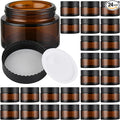Glass Jars with Lids,Eco-Friendly Cosmetic Containers with Airtight Black Lids & Liners, Multi-Color Options for Cream, Lotion, Body Butter, DIY Skincare Travel Jars (Amber, 1oz)