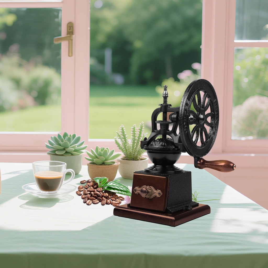 XINQUILIFY Antique Cast Iron Coffee Grinder Hand Crank Flywheel