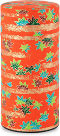 NOREN Japanese Tea Canister Tin (Yuzen Washi Paper - Autumn leaves/Red), 7.06oz Size/Made in JAPAN with Includes Inner Lid of Airtight Damp-Proof/Kitchen Jar for Loose Leaf Coffee Tea Spice and More