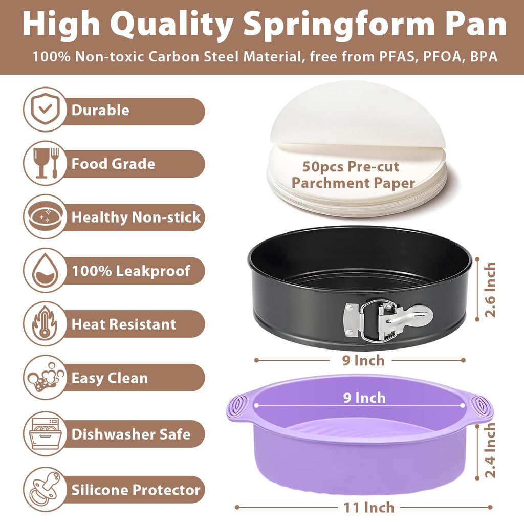 Hikolvol Springform Pan 9 Inch Nonstick Cheesecake Pan with Protector