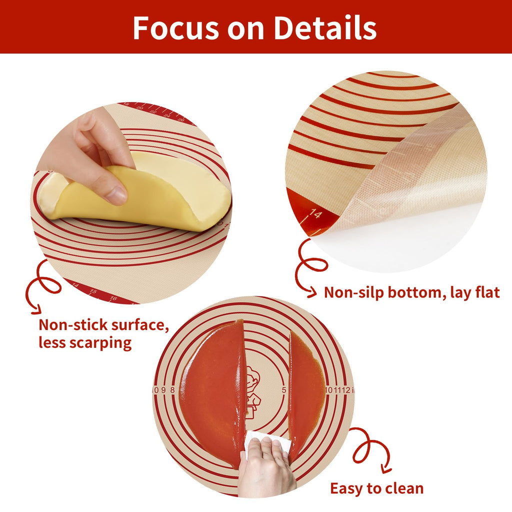 Non Stick Silicone Pastry Mat, Dough Mat for Rolling, Food-grade Reusable Baking Mat Fondant Mat Nonslip Kitchen Mat for Counter Oven Mat for Making Cookies Macarons Bread Pizza