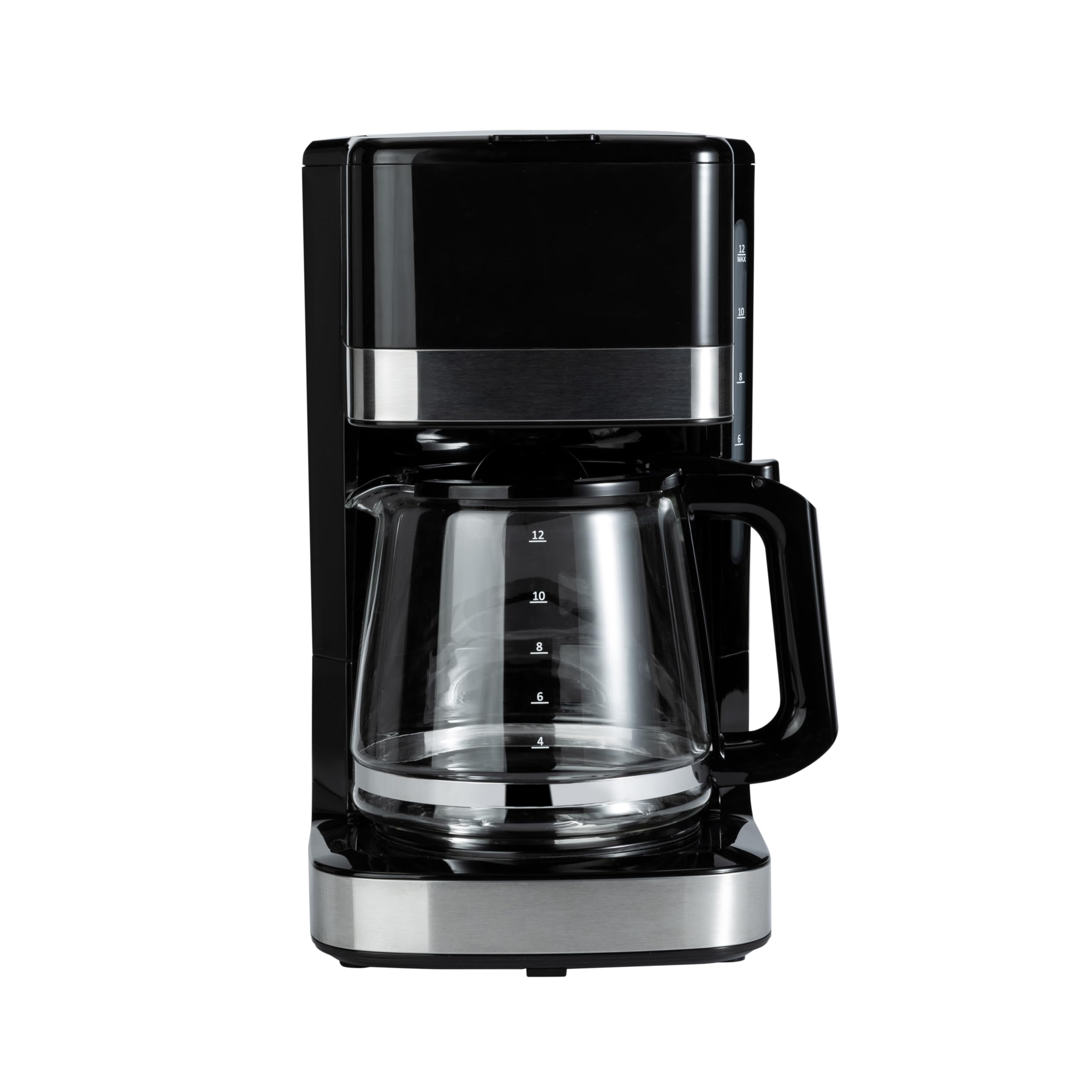 12 Cup Drip Coffee Maker with Glass Carafe (1.9 Qt), Auto Shut-off, Auto Pause, Removable Filter Basket, Black & Silver