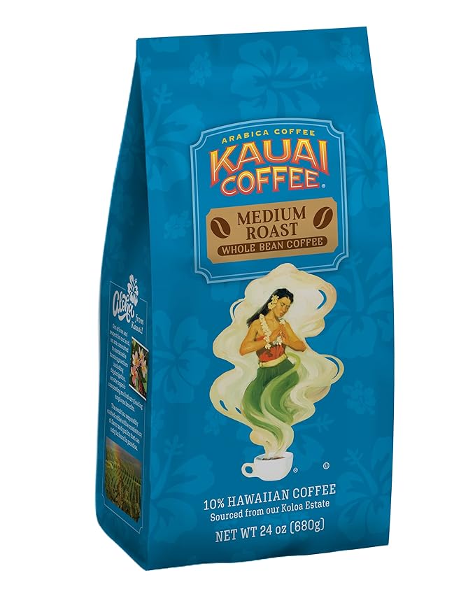 Kauai Coffee Koloa Estate Medium Roast - Whole Bean Coffee, 24 oz. Package (Pack of 2)