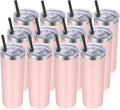VEGOND Stainless Steel Tumblers Bulk 12 Pack, 20 oz Vacuum Insulated Skinny Tumblers with Lid and Straw, Double Wall Coffee Mug, Travel Water Cup, Light Pink