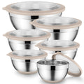 Onader Mixing Bowls with Lids Set of 6, Large Metal Nesting Mixing Bowls, Stainless Steel Non-Slip Salad Bowl Khaki – Size 0.7, 1, 1.5, 2, 2.6, 4.6QT