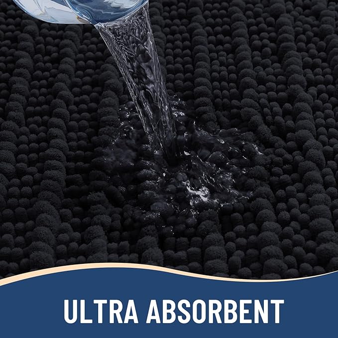 Arotive Luxury Chenille Bathroom Rug Mat, Extra Soft Thick Absorbent Shaggy Bath Rugs, Non-Slip Machine Wash Dry, Plush Bath Mats for Bathroom, Shower and Tub, 70x46, Black