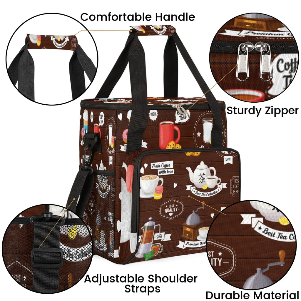 FengQuGou Coffee Culture Maker Carring Bag Cafe Travel Carrying Storage Tote Compatible with Keurig K-Mini or Plus Portable Single Serve Brewer Case Pockets for K-cup Pods