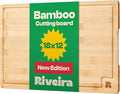 Riveira Bamboo Grandeur: 18 x 12 Bamboo Cutting Board Natural Wooden Cutting Board With Innovative Juice Grooves