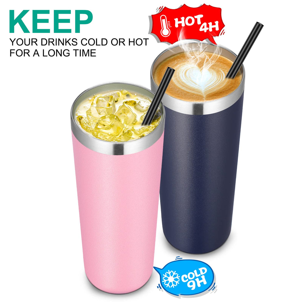 VEGOND Stainless Steel Tumblers Bulk 6 Pack, 20 oz Vacuum Insulated Skinny Tumblers with Lid and Straw, Double Wall Coffee Mug, Travel Water Cup, Navy Blue