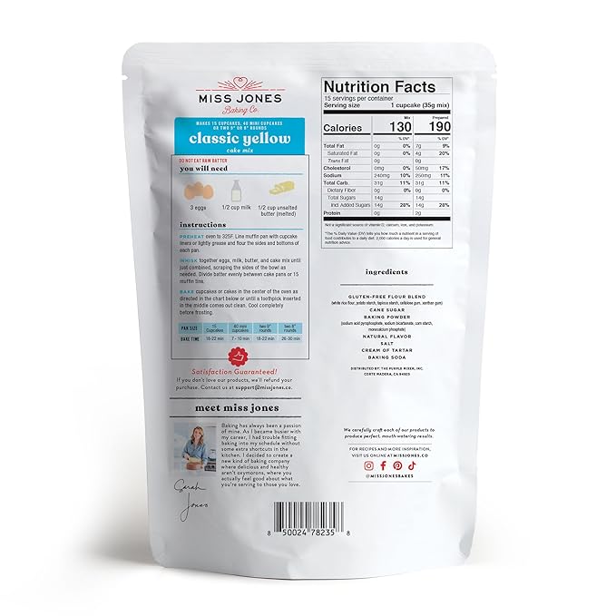 Miss Jones Baking Gluten-Free Classic Yellow Cake Mix - Certified Gluten Free & Made with Premium Ingredients, Easy To Bake Desserts & Treats, Moist & Delicious, 19 Ounce (Pack of 6)