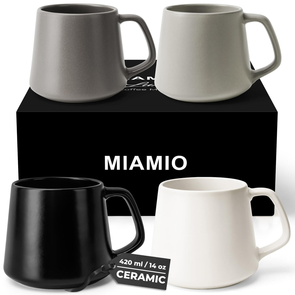 MIAMIO - Coffee Mugs Set of 4, Ceramic (14oz) - Luxe (Classic Pastel)