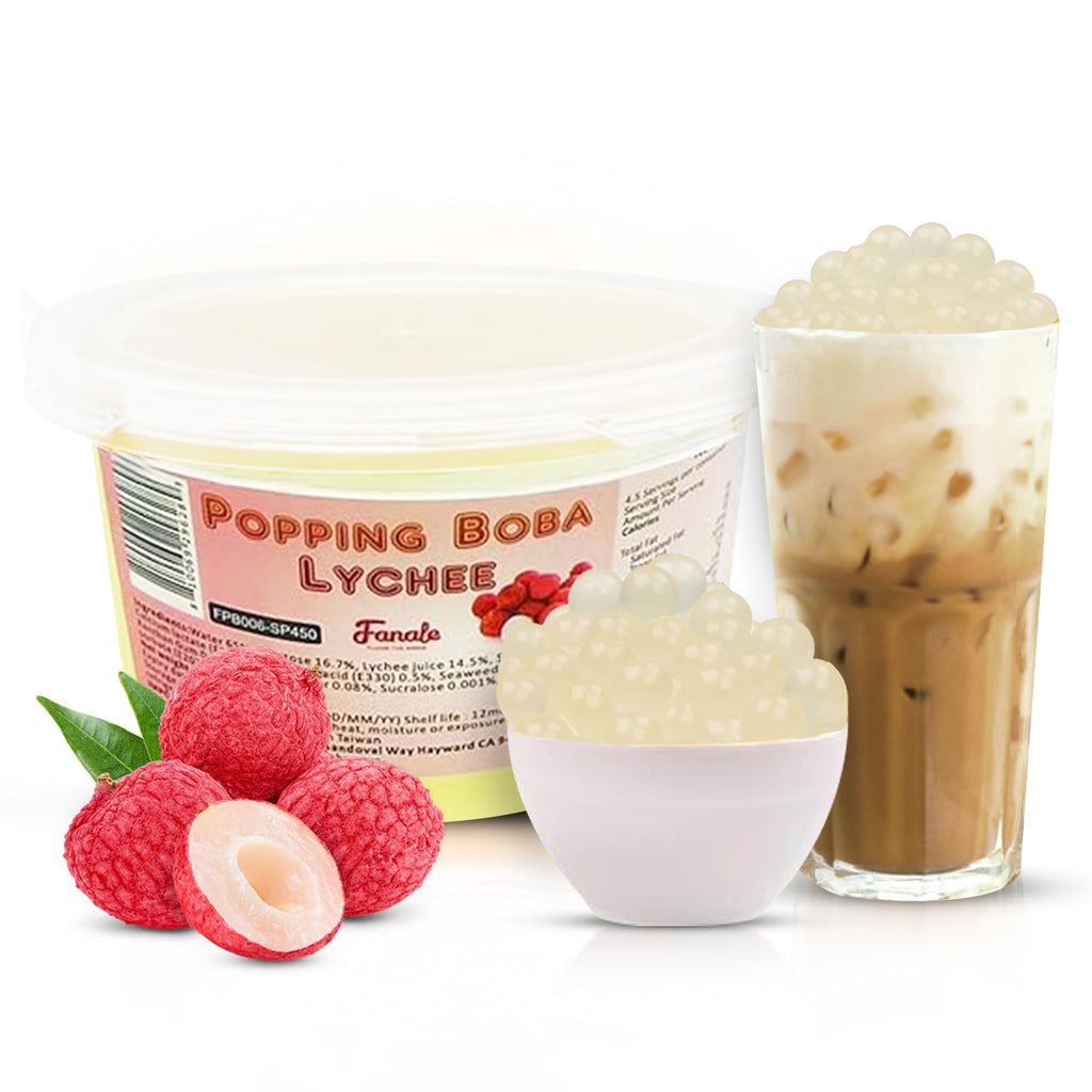 Fanale Lychee Popping Boba Pearls for Bubble Tea and Drinks, 1 Pound