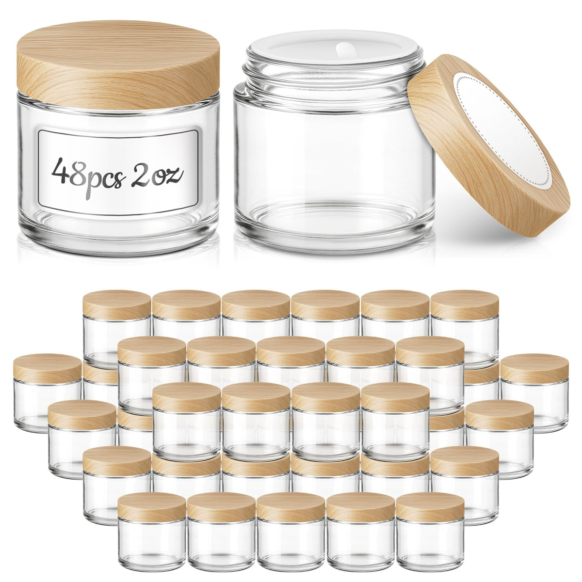 2 oz Glass Jars with Lids, 48 Pack Small Amber Glass Jars with Black Lids