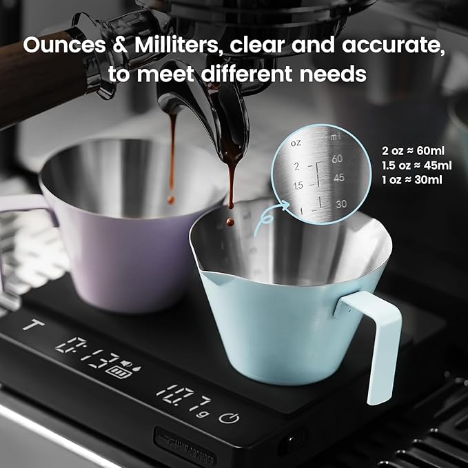 MHW-3BOMBER Espresso Measuring Cup with 3 oz Sauce Cup Espresso Shot Cup Stainless Steel Pouring Cup for Tomato Sauce|Steak Sauce|Desserts|Beverages| (Purple) G5737-OS