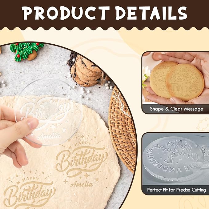 Personalized Birthday Cookie Stamp Custom Acrylic Cookie Embossing Mold with Handle for Baking Decoration