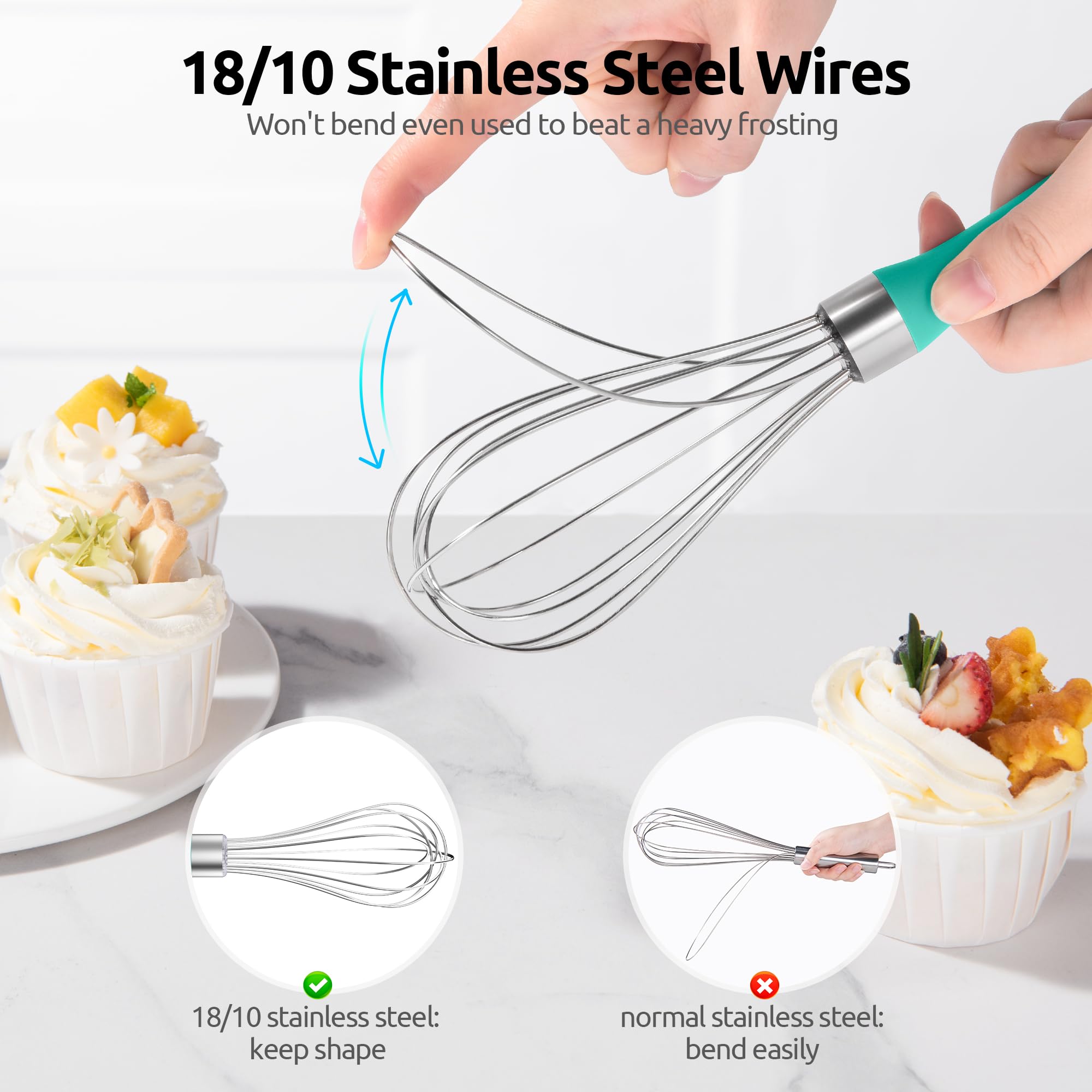 U-Taste Wire Whisk for Cooking, 18/10 Stainless Steel Wisk, S/Aqua Sky