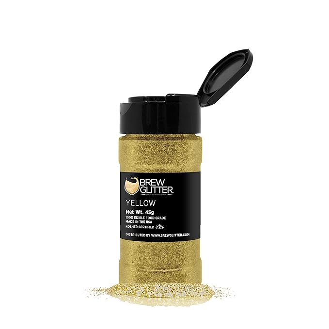 Yellow BREW GLITTER Edible Glitter For Drinks, Cocktails, Beer, Garnish Glitter & Beverages | KOSHER & HALAL Certified | 100% Edible & Food Grade | Vegan, Gluten, Nut Free (45g Shaker, Yellow)