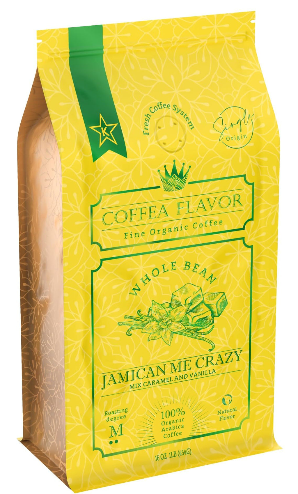 Organic Whole Bean Coffee Medium Roast (16oz) - Jamican Me Crazy Flavored
