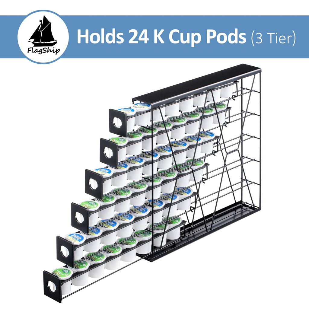 FlagShip 6-Tier Coffee Pod Holder for K Cup - 48 Capsule Max Capacity Metal Rack, Ultra-Efficient Corner Storage Space Saving Design